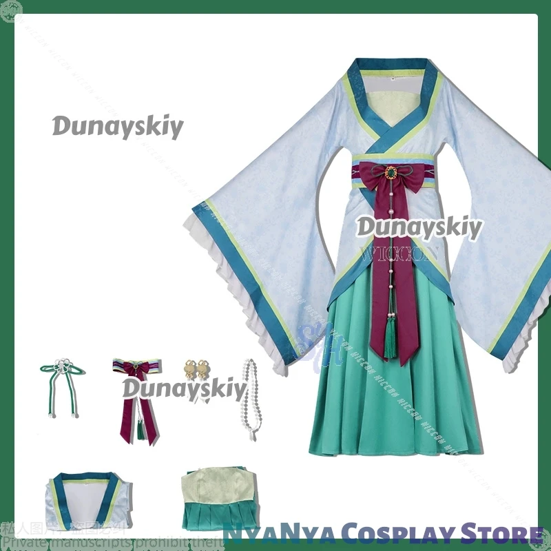 Maomao Cosplay Anime The Apothecary Diaries Seragam Perjamuan Gaun Panjang Hijau Retro Gaya Cina Hanfu Lolita Pesta Halloween