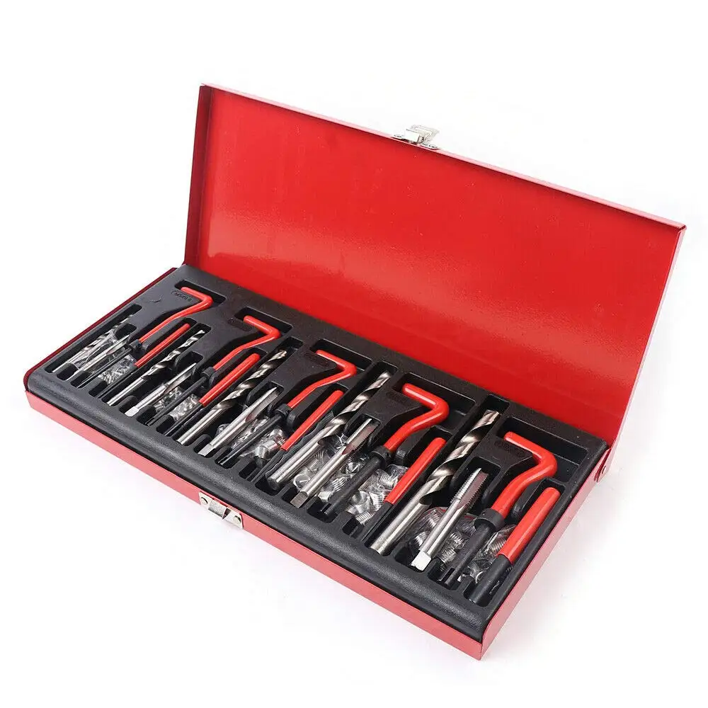 Kit complet de réparation de filetages de 131 pièces - Construction en acier de qualité supérieure, boîte à outils portable, pour la réparation des dommages aux filetages automobiles et mécaniques
