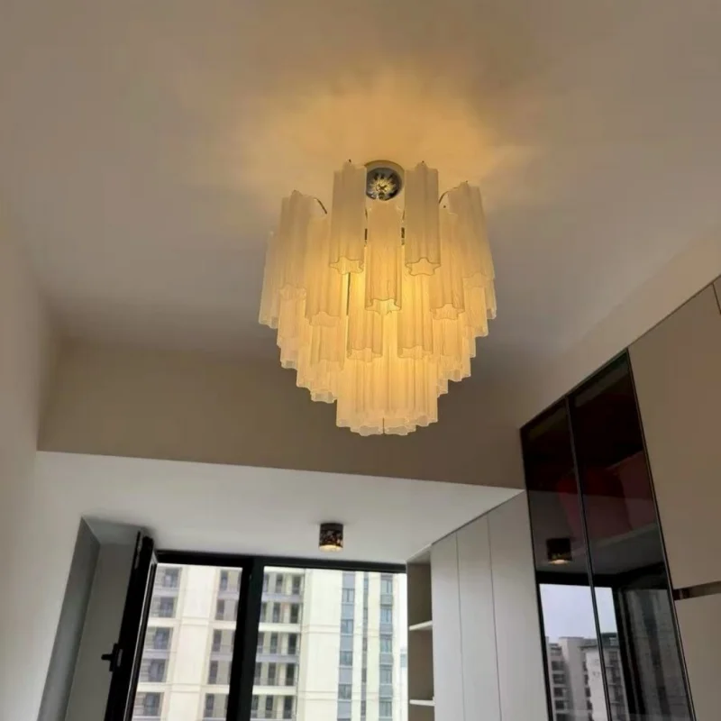 ثريا زجاجية مورانو مستديرة لتناول الطعام وغرفة المعيشة وغرفة النوم أنبوب زجاجي فرنسي معلق أضواء قلادة للسقف