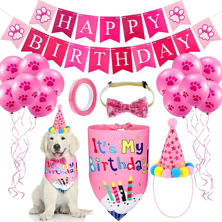 Dog Birthday Party Supplies With Birthday Hat Bandana Banner Bow Tie Balloons Numbers For Cat Dog Party Supplies Decorations