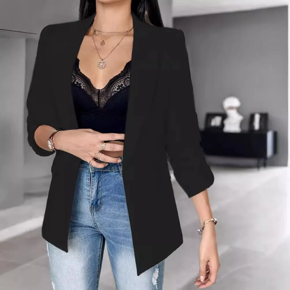 2025 Autumn Winter Long Sleeve Solid Color Cardigan Blazer for Women