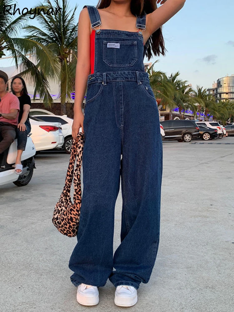 American Retro High Waist Jumpsuits Women Wide Leg Mopping Slender Leisure Simple All-match Streetwear Fashion Stylish College