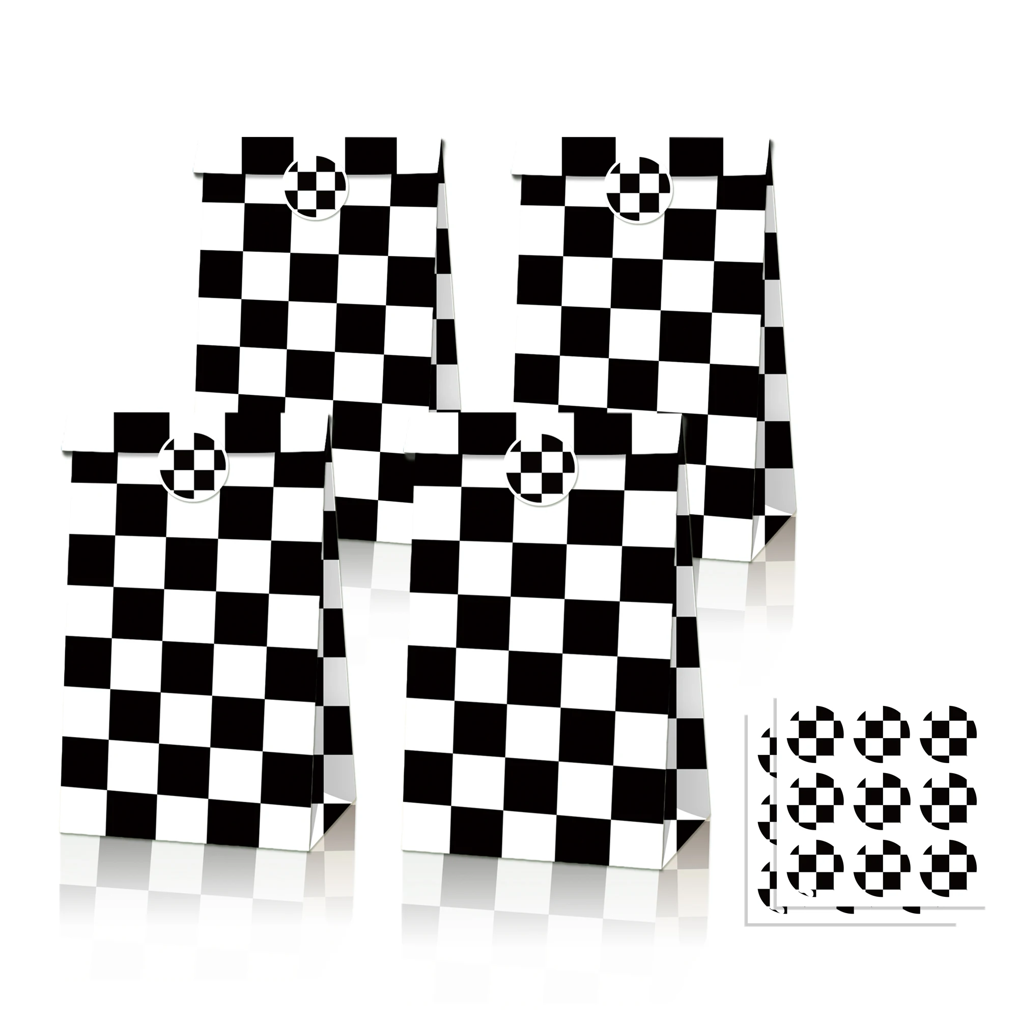 

LB115 12Pcs Cool Car Racing Black White Lattice Birthday Party Biscuit Kraft Paper Gift Bags Stickers Baby Shower Party Decors