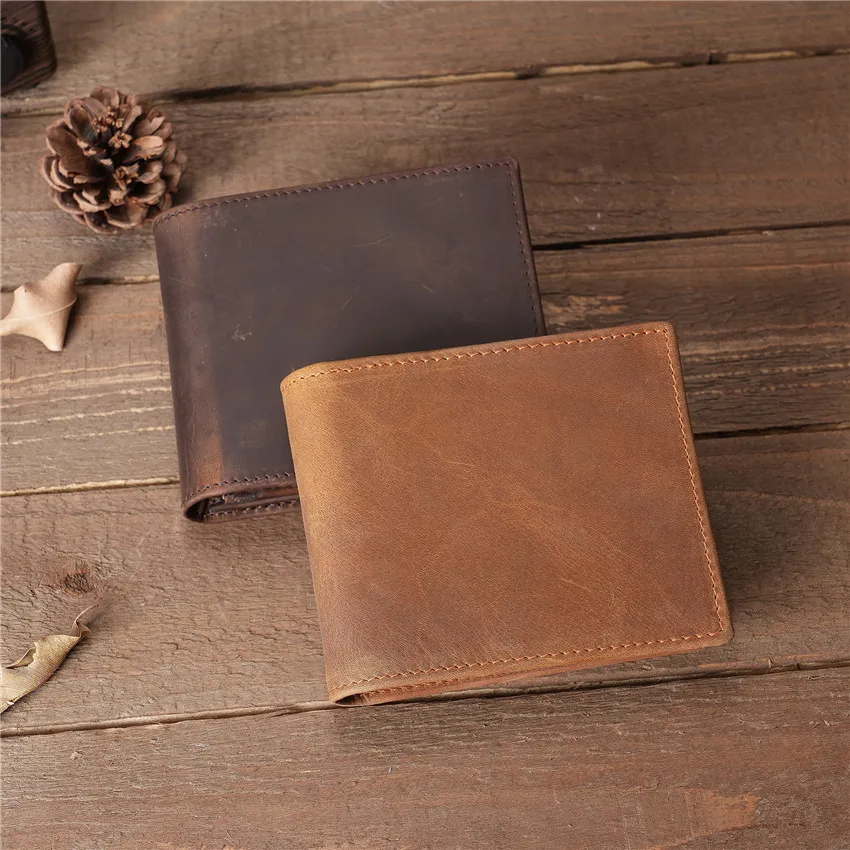 Vintage Genuine Leather Men's Wallets Handmade Folding Multi Slot Card Bag Billfold Coin Purse Short Wallet