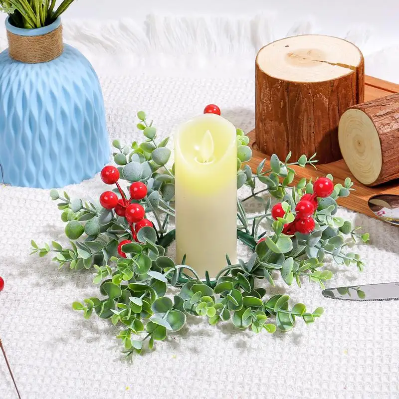 Christmas Candle Rings Wreath Christmas Pillar Candle Wreath Artificial Plants Seasonal Centerpiece Wreath Candle Holder For