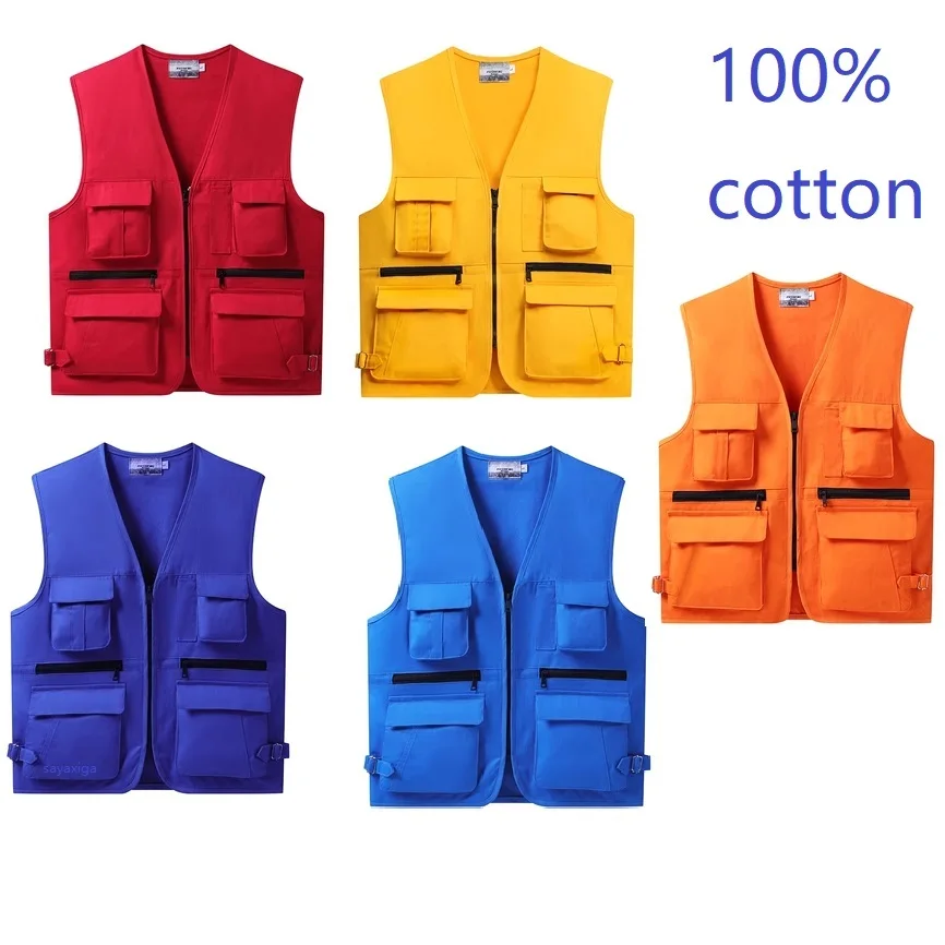 

Reflective Cotton Vest Fishing Vest Coat Plus Size Fisher Photographer Waistcoat Sleeveless Work Suits Multi Pockets Vest Hi Vis