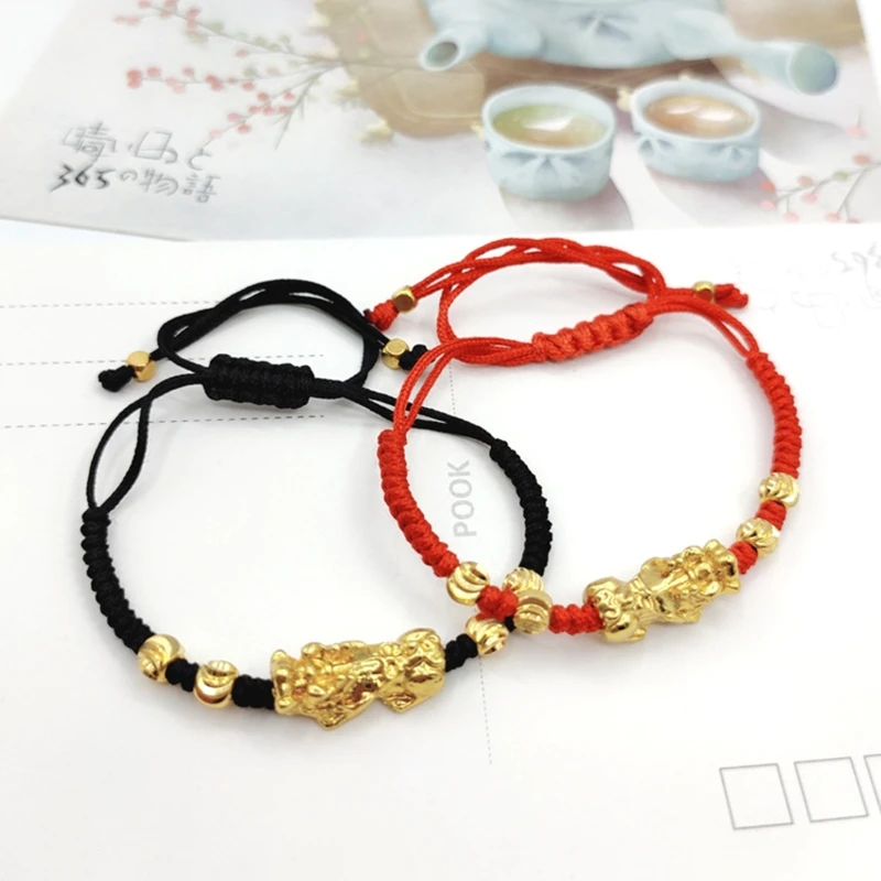 Feng Shui Pixiu Braided Bracelet Set Adjustable Handmade Amulet Dragon Good Luck Beads Charm Rope Bracelet for Unisex