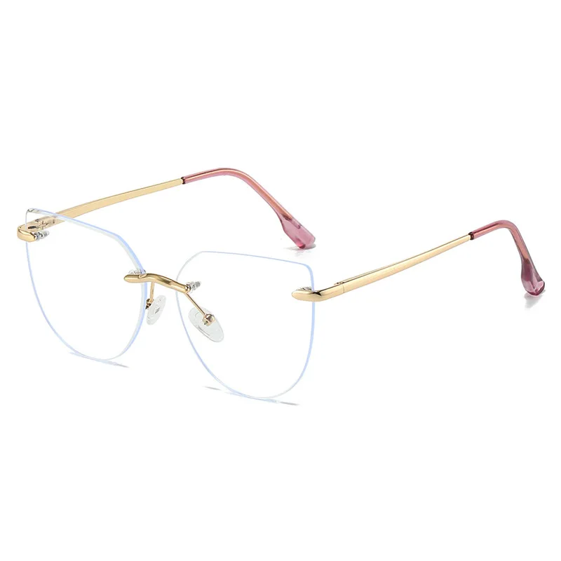 Fashion cat-eye style rimless anti-blue light glasses for European and American ladies as daily decorative eyewear frames