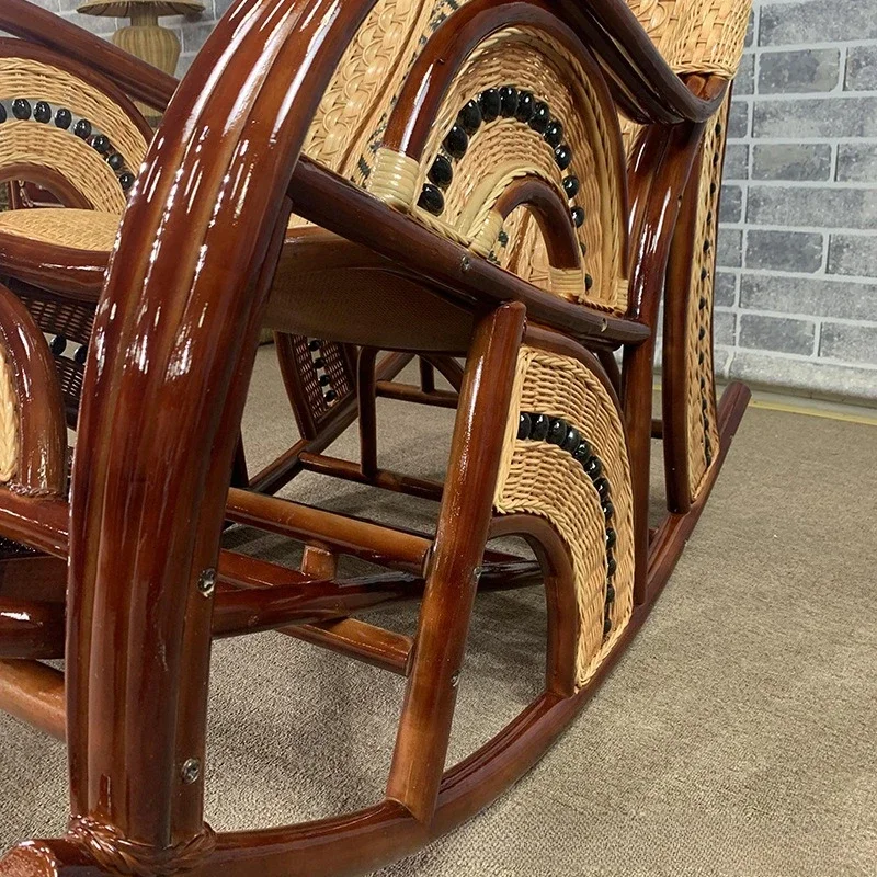 Elderly Balcony Red Rocking Chaise Lounge Adult Home Nap Rattan Garden Escape Chair