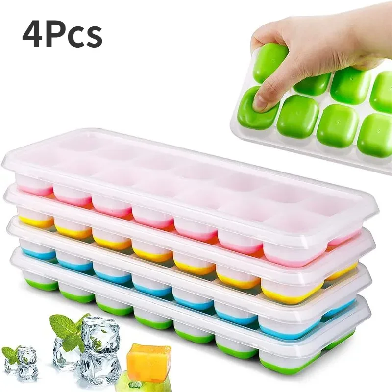 

14 Grids Ice Cube Trays Reusable Silicone Ice cube Mold Fruit Ice Maker with Removable Lids Kitchen Tools Freezer Summer Mould