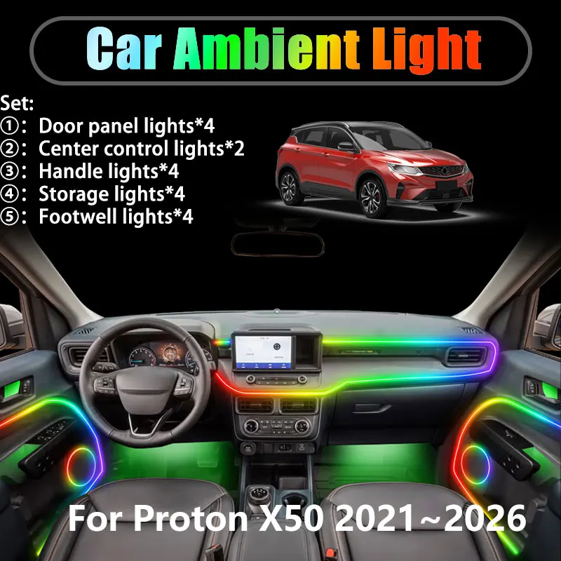 

For Proton X50 Coolray 2021~2026 SUV 2/18 in 1 Car ambient lighting Led trunk interior led lights USB RGB Ensemble Streamer Auto