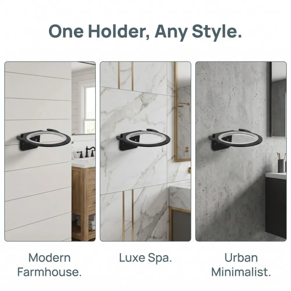 Space Aluminum Hair Dryer Holder Wall Mounted Black Hair Dryer Rack Easy to Install Non Rusting Hair Dryer Hanger