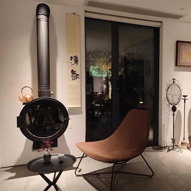 Chimeneas colgantes montadas en el techo modernas, quemador de leña suspendido, estufa de leña personalizada para interiores