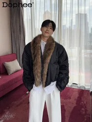Men's Black Faux Fur Imitation Mink Hair Large Fur Collar Parkas Men's 2024 Winter Loose Thickened Padded Cotton-padded Clothes