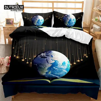 Magic book king duvet cover set planet galaxy bedding set microfiber stars comforter cover double twin queen size for kids boys girls