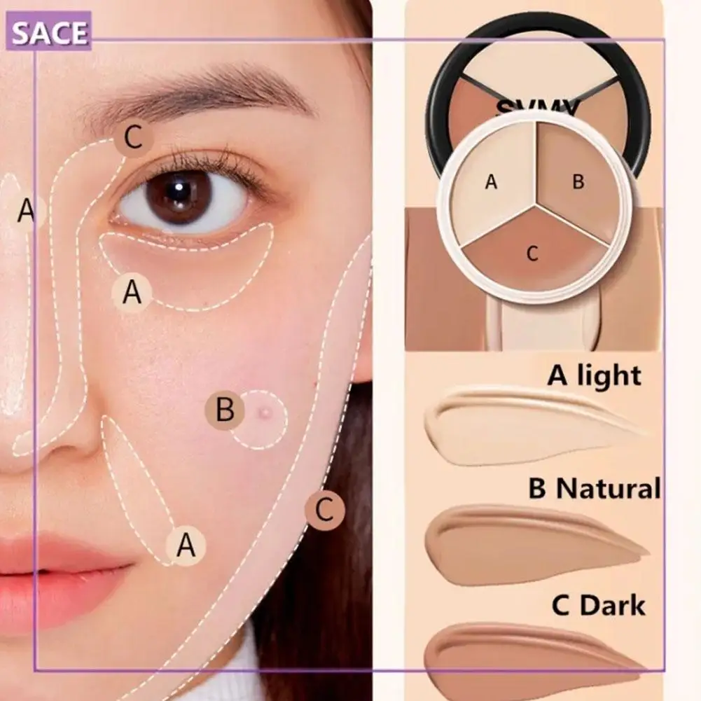 คอนซีลเลอร์ครีมรองพื้น3สีมอยส์เจอไรเซอร์ฉีกเครื่องสำอางพาเลทแต่งหน้าคอนซีลเลอร์จุดด่างดำร่องวงกลม J2B7