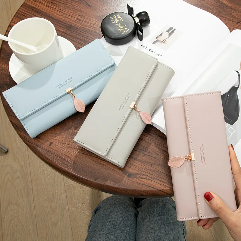 Long Women's Wallet Korean Style Leaf Pendant Zip Small Fresh Student Multi-functional Large Capacity Clutch Bags