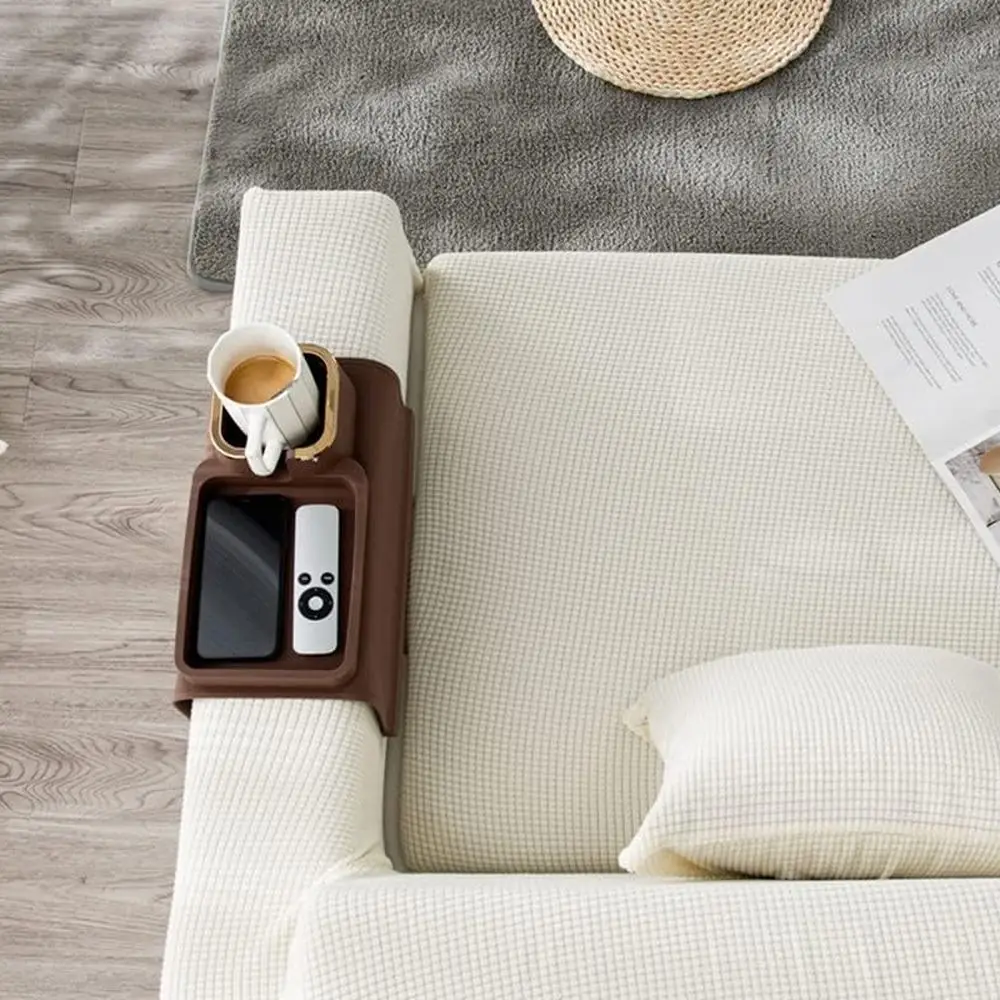 Brown Silicone Couch Cup Holder - Anti-Spill, Anti-Slip Tray for Drinks, Phones, Remotes & Snacks