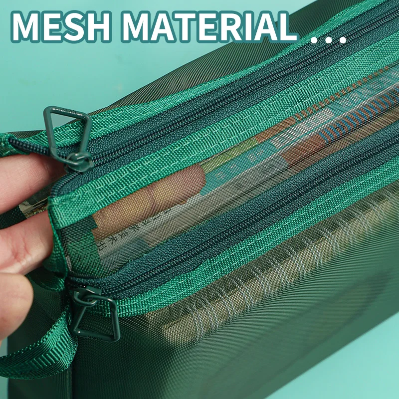 HUAJIE 투명 과목 파일 가방, 학생용 이중 레이어 두꺼운 메쉬 지퍼가 달린 토트백, A4 시험 및 숙제 보관함, 학교용