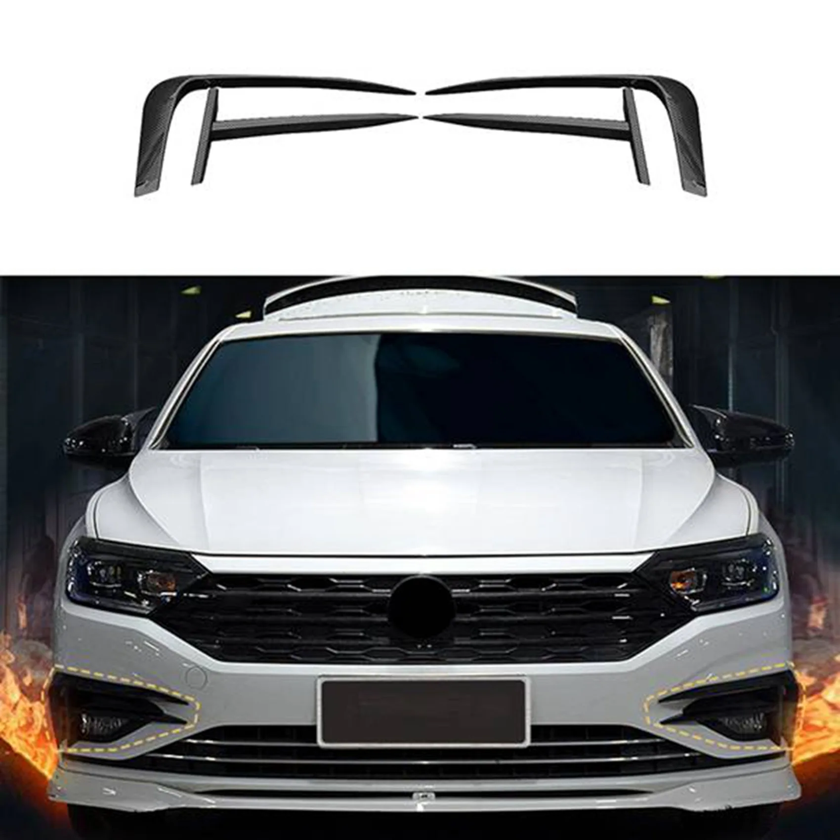 4Pcs Car Fog Light Eyebrow Eyelid Cover for Jetta MK7 2019-2021 Front Bumper Side Vent Spoiler Splitter Carbon Fiber