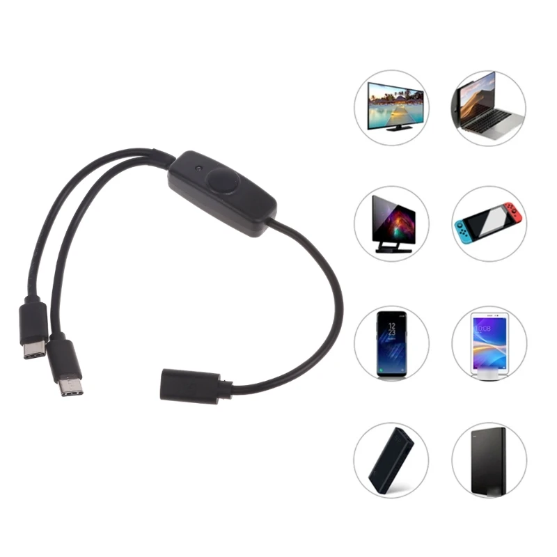 Type C Female to USB C Male Charging Cable with On/Off LED Indicator Charge 2 Devices Simultaneously