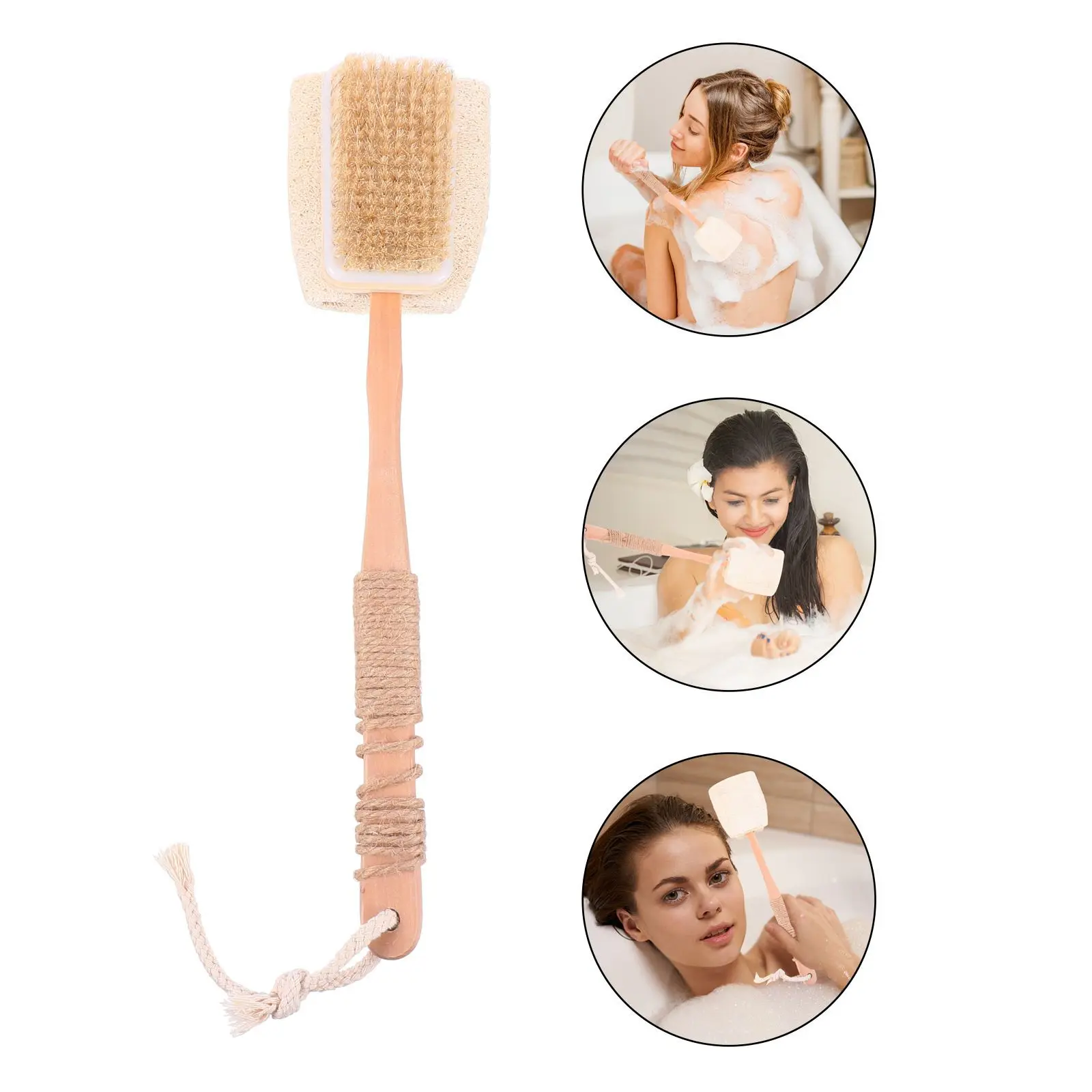 

Loofah Bath Brush Wooden Handle Non Slip Shower Brush Skin Friendly Exfoliating Back Scrubber Bathroom Cleaning Tool