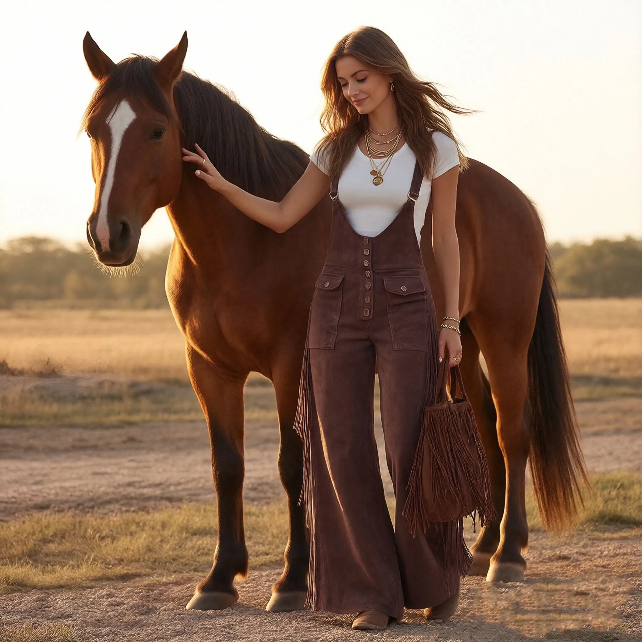 

Western Vintage Solid Suede Tassel Female Jumpsuit Fashion Hollow Out Button Overalls 2026 Spring Strappy Bodysuit Woman Rompers