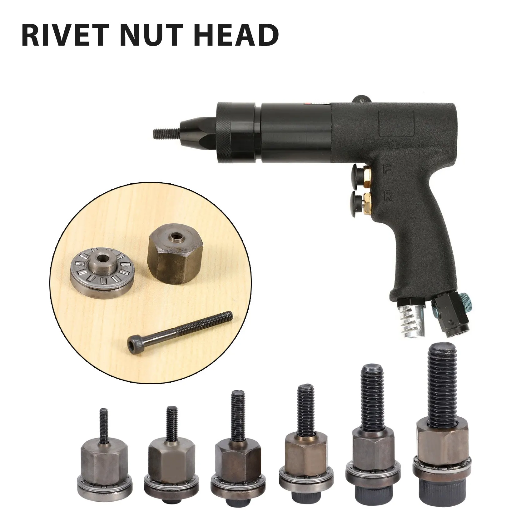 

6Pcs Hand Rivet Nut Head Nuts Simple Installation Manual Riveter Rivnut Tool Accessory for Nuts M3 M4 M5 M6 M8 M10