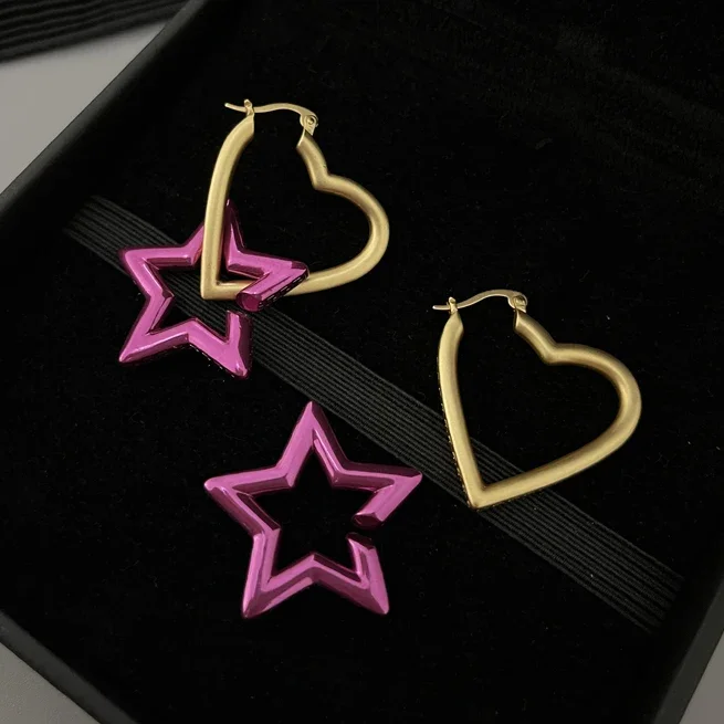 Fashion Designer Gold Heart Red Star Detachable Earrings Women Europe Top Quality Jewelry Trend