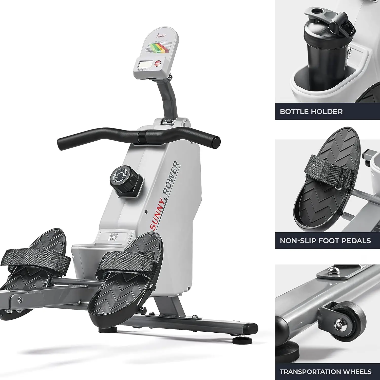 Máquina de remo magnética dobrável Sunny Health & Fitness com trilho deslizante de 43", peso máximo de 285 lb, movimento silencioso e suave