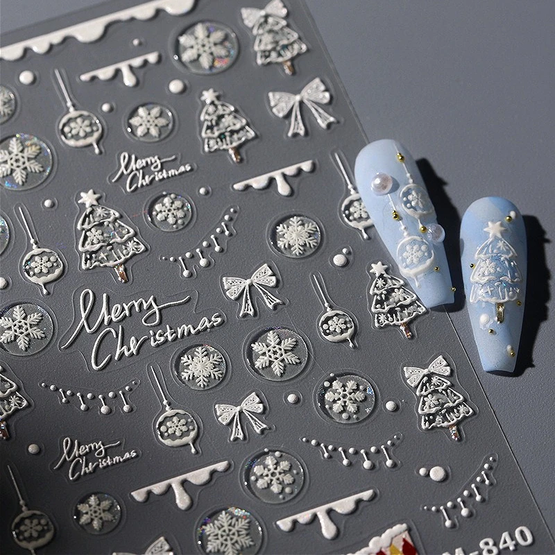 Invierno brillo copo de nieve bola de cristal Bowknot árbol de Navidad estrellas muñeco de nieve pan de jengibre Santa Claus pegatinas para decoración de uñas herramienta de calcomanías