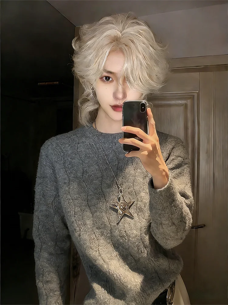 

Men's round Ne Knitwear Casual Sle Inner Wear Lazy Faion Cotton Blend Long Sve Sweater for Autumn Winter