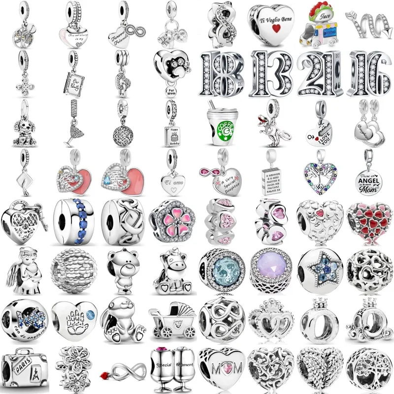 925 Silver Plated Family Series Dog Bead Fit Original Pandora Bracelet DIY Shining Mother Charms Jewelry Gift Women Pendant