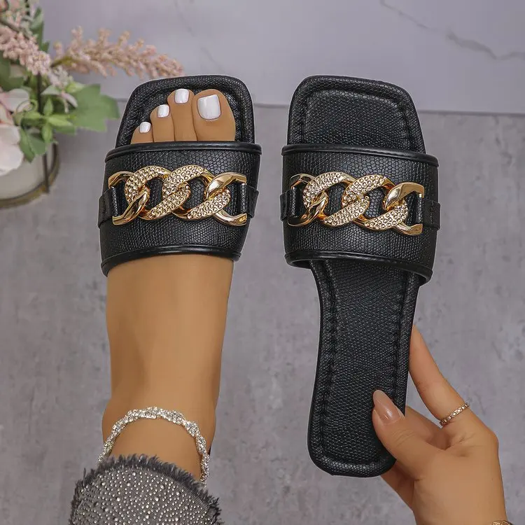 Sommermode Metall-Design Damen Open-Toe Pantoletten Modische Slip-On Komfort-Outdoor-Sandstrand-Schuhe – Detail 7