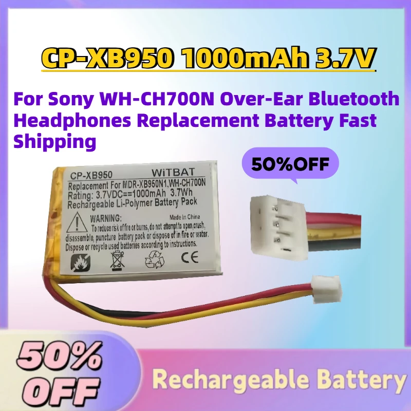 

In Stock CP-XB950 1000mAh 3.7V Li-Po Battery for Sony WH-CH700N Over-Ear Bluetooth Headphones Replacement Battery Fast Shipping