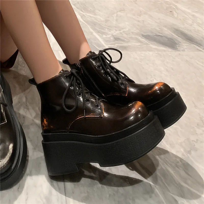 Morazora botas de couro genuíno com plataforma para mulheres saltos grossos ankle boots com banda estreita para o inverno novo 2022