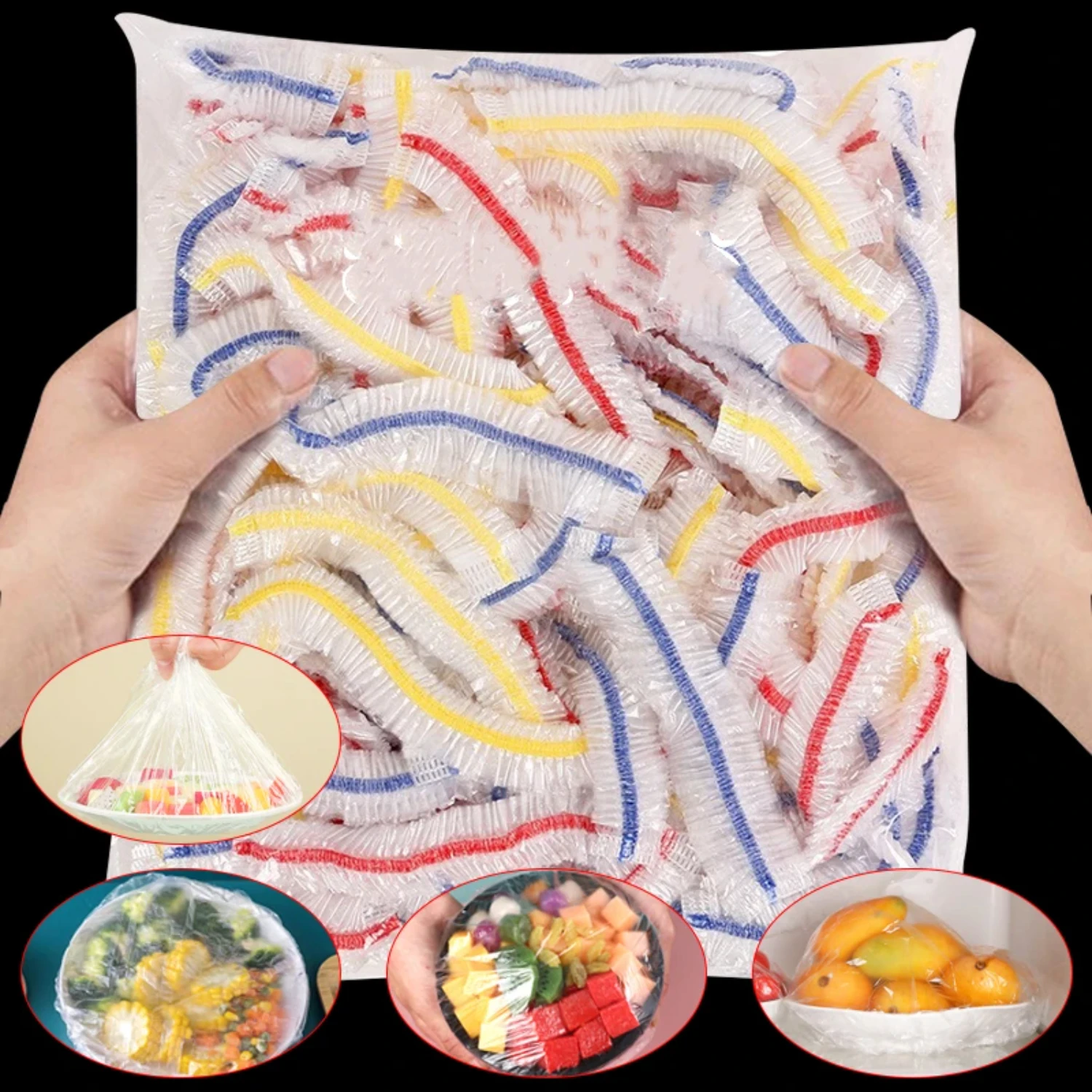 Colorful Disposable Plastic Fresh-keeping Lid Plate Cover Food Cover Elastic Wrap Kitchen Packaging Bags Food organizer Food bag