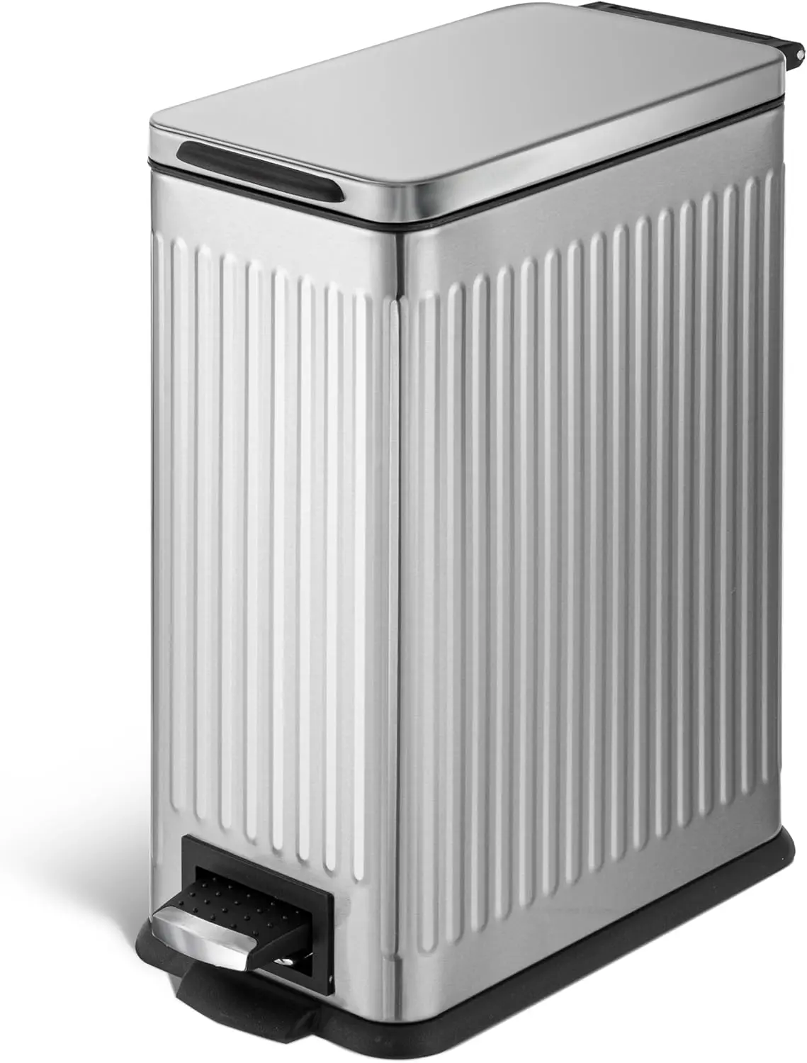 

3 Gal Trash Can with a Lid and Step Pedal, SS with Ribbed Design for Home/Office, Silver, 10 Ls