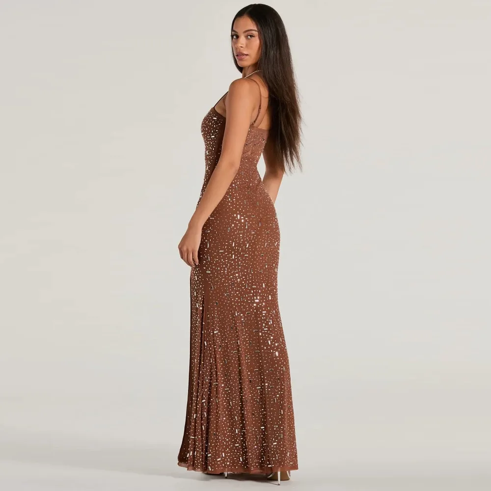 Light Luxury Nightclub Party Sexy Suspender Dress Spring and Summer New Women Fashion Bright Diamond Side Slit Hip Hugging Dress