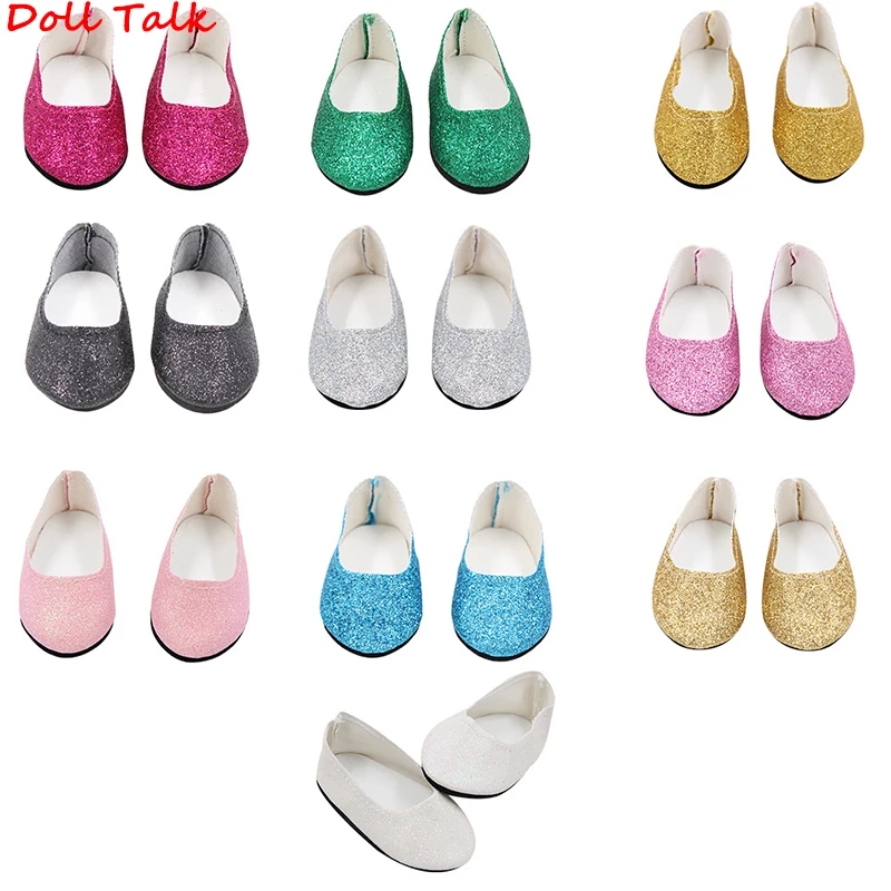 Doll Talk Shiny Gree 18 Inch Doll Shoes Beautiful  Pointed Scrub Cute Shoes For Bavy Girl Toy Doll For Children Great Gift