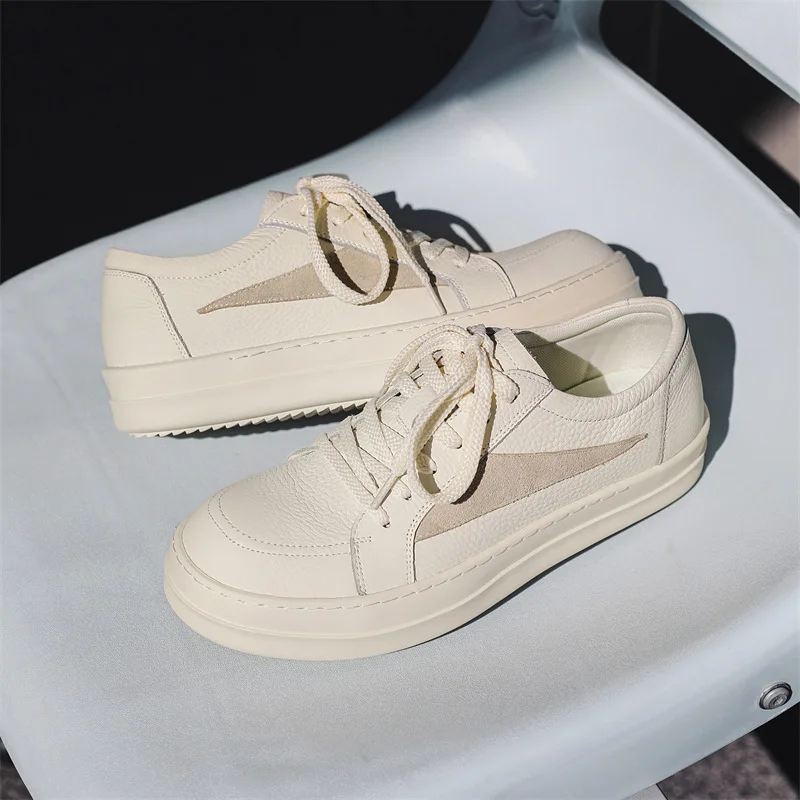NONE Neue Männer Echtes Leder Casual Schuhe Mode Dicken sohlen Flache Skate Schuhe Junge Mann Lace-up Sneaker 36-46 3