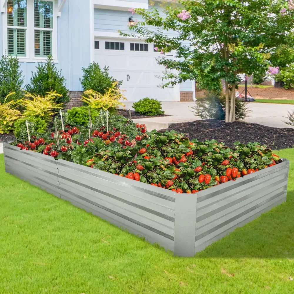 %a 8x4x1ft Large Galvanized Raised Garden Bed Outdoor Planter Steel Kit for Vegetables Flowers Herbs and Succulents Planting To