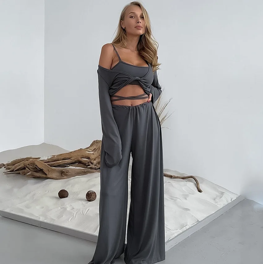 

Ladies Autumn New 2024 Underwear Long Pants Long Sleeve Short Top Three-piece Pajamas Fashion Comfortable Modal Home Wear Women