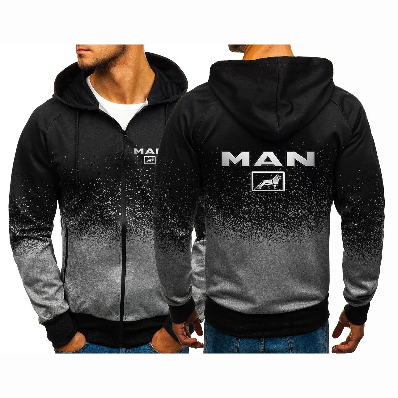 2024 MAN Truck Logo Print Spring Autumn Men\'s Casual Gradient Color Cardigan Comfortable Breathable Hooded Zip Jacket Sweatshirt