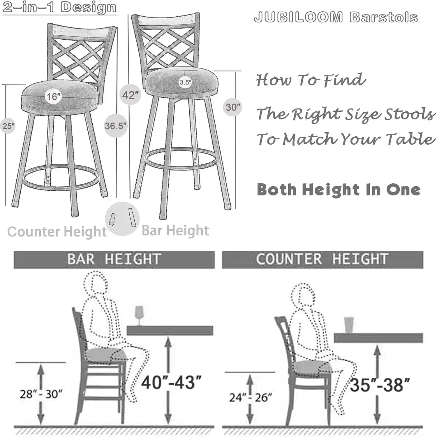 Farmhouse Swivel Bar Stools with Backs Set of 2- Adjustable Height 25