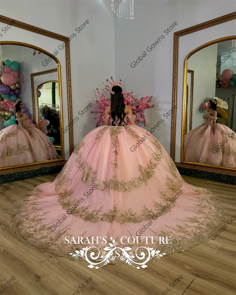 Abito da ballo rosa con spalle scoperte abiti da Quinceanera per ragazze abiti da festa celebrità con perline Appliques Graduation Vestido