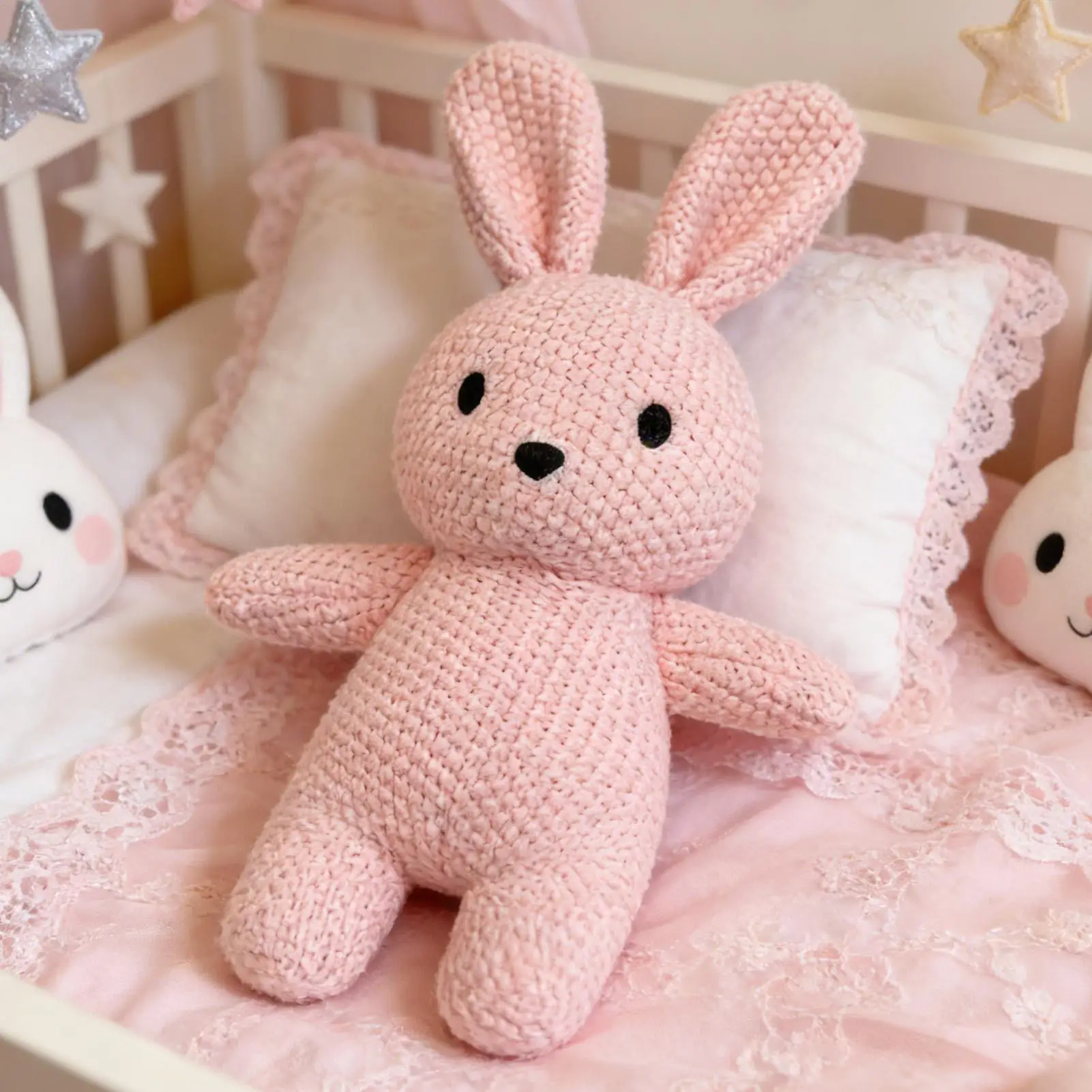 

1 шт. новая вязаная крючком кукла-животное ручной работы (слон/медведь/корова/овца), мягкая плюшевая игрушка для успокоения малышей, вязаная парная кукла-кролик для объятий