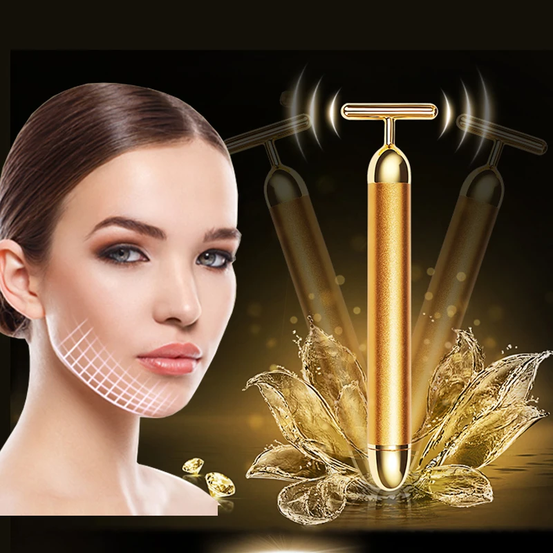 Masajeador Facial tipo T de 24K, palo de belleza, vibración de energía dorada, cuidado de la belleza corporal, herramientas faciales, dispositivos de uso doméstico