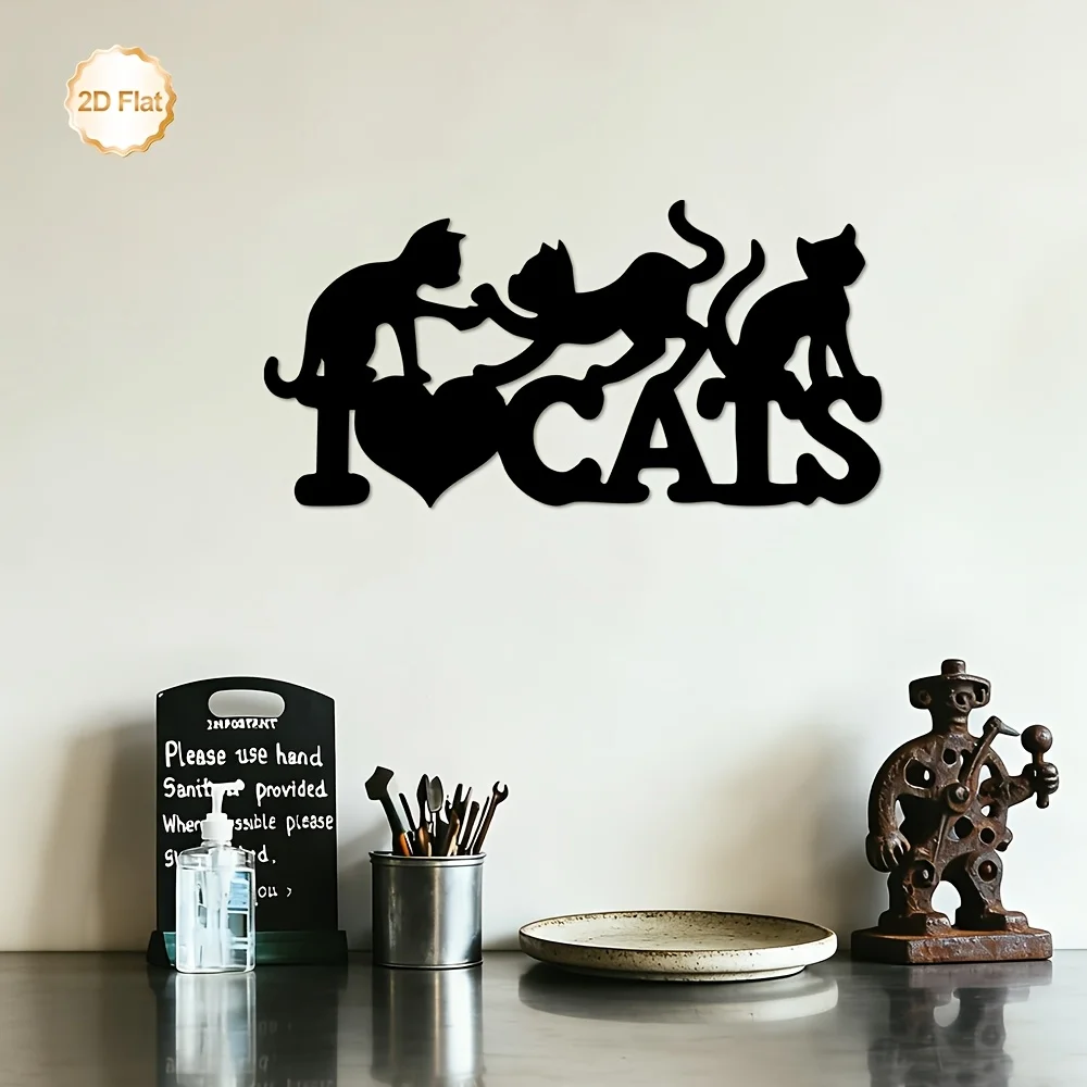 CIFBUY Silueta de gato con 3 gatitos, arte de pared de metal, decoración de hierro, escultura colgante para interiores y exteriores, hogar, sala de estar, patio, Plaqu
