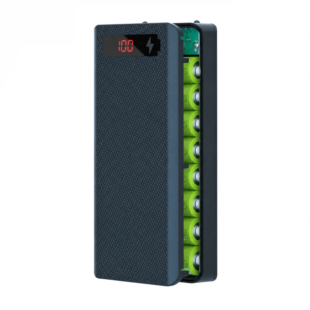 HTMCK DIY Shell 8-cell 18650 Battery Box Power Bank Holder Cases Charge Storage PD Dual USB Kit for Cellphone Charge